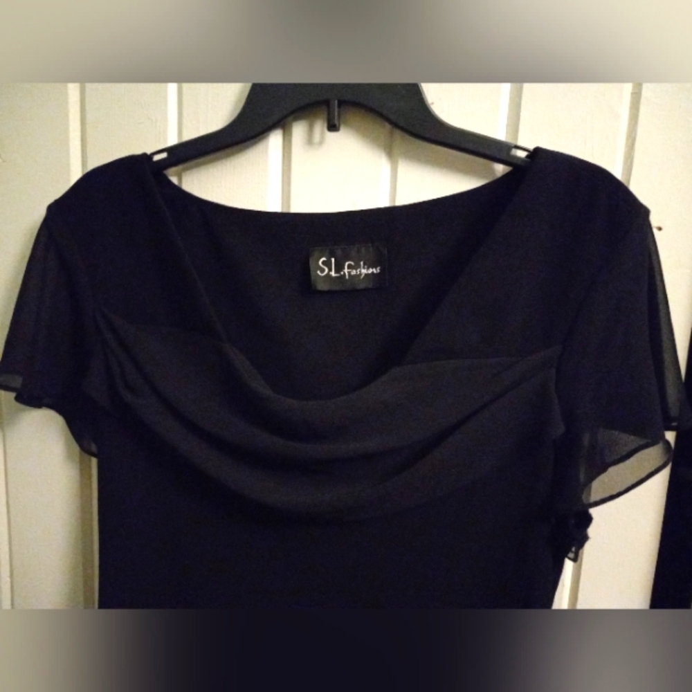 SALE! Elegant black dress with draped neckline & trumpet skirt